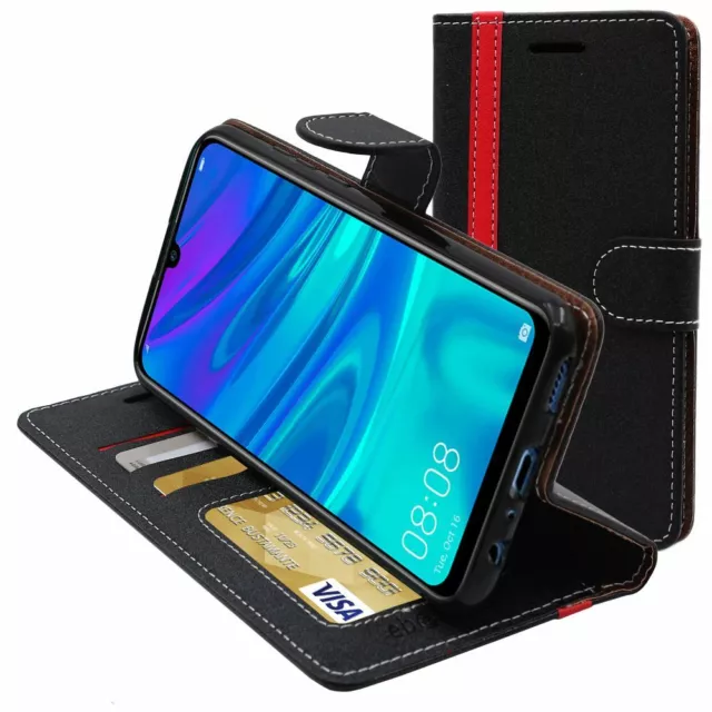 Coque Huawei P Smart 2019 Portefeuille Housse PU Cuir Porte-Cartes, Noir / Rouge