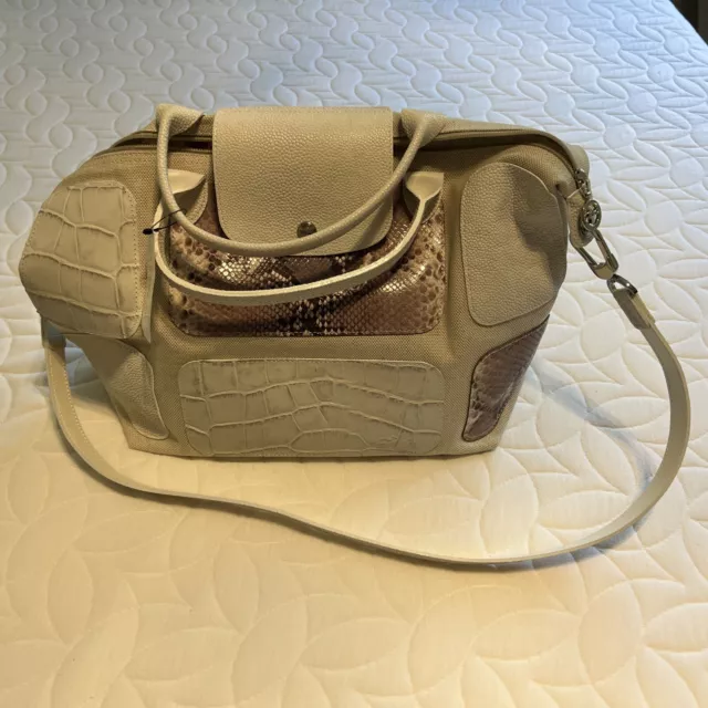 LONGCHAMP LE PLIAGE  CROSSBODY BAG ECRU + Snake Skin RARE BNWT $455