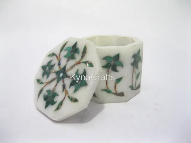 2.5 Inches Marble Trinket Box Malachite Stone Inlay Work Pendend BOX for Mother