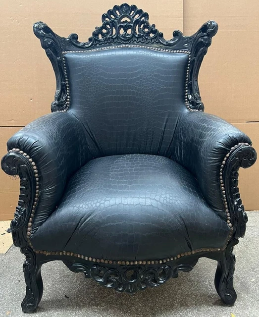 Casa Padrino Barock Sessel Al Capone Schwarz Croco Optik - Möbel Antik Stil