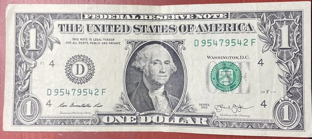 Federal Reserve Note Dollar Bill Error Ink Well Contamination D95479542F