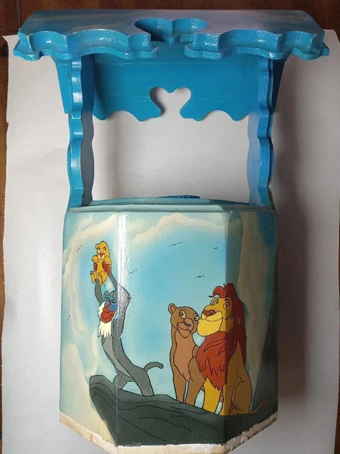 VINTAGE Hand Crafted Hand Painted LION KING Coin Well Wood Bank - ANGOLA PRISON