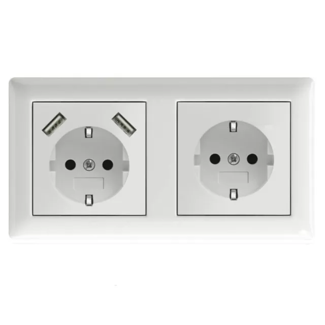 Gira System 55 Standard USB Steckdose Doppelsteckdose Reinweiß glänzend - Set