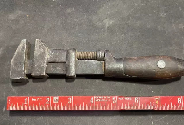 1880's L. Coes Wrench Co 8.5" Monkey Pipe Wrench Wood Handle Worcester Mass USA