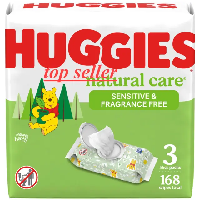 Huggies Natural Care Sensitive Baby Wipes, Unscented, 3 Pack, 168 Total free shi