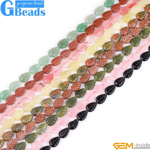 Natural Assorted Stone 33Pcs Crystal Carved Leaf Leaves Beads Jewelry 8x11mm