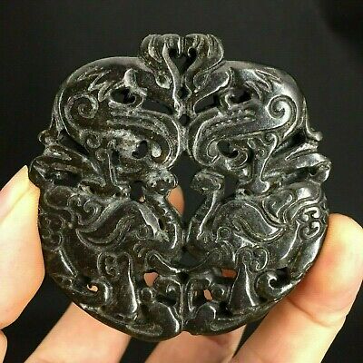 Exquisite Chinese Old Jade Carved *phoenix/elephant* Lucky Pendant Amulet Y14