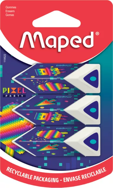 Maped Kunststoff-Radierer Pyramide PIXEL PARTY 3er Blister weiß