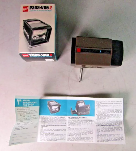 GAF Pana-Vue 2 Iluminado 2 X 2 Visor de Diapositivas - Vintage 35mm Con Caja & 2