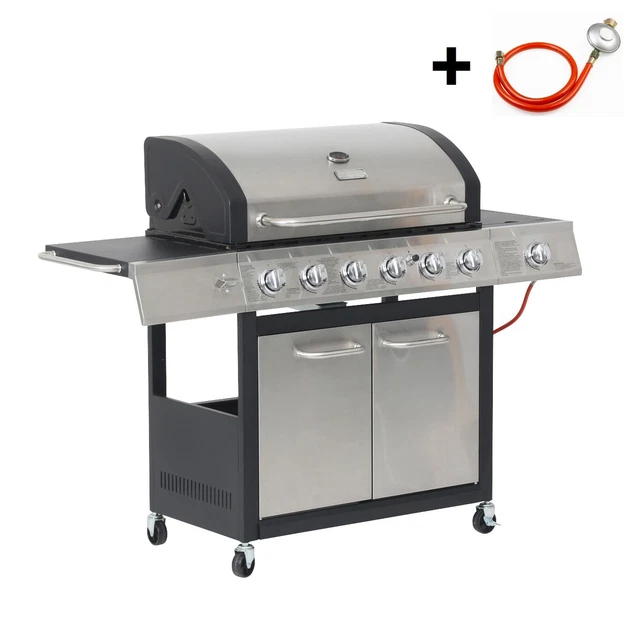 Gasgrill Standgrill Grillwagen Grill 6 Edelstahl Brenner Seitenbrenner BBQ Türen