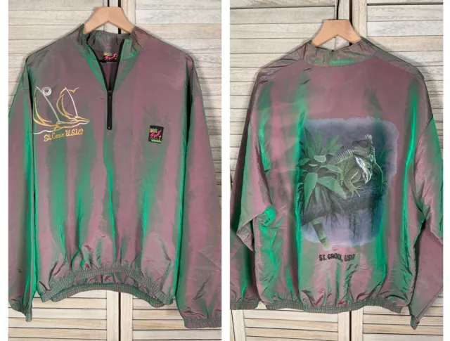 Vtg SURF STYLE O/S Pullover Windbreaker Jacket Iridescent Lizard St Croix USVI