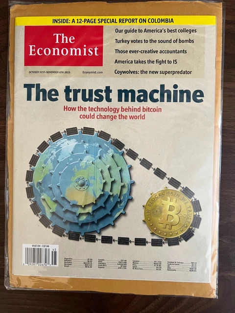 The Economist Bitcoin & Blockchain The Trust Machine MINT BOARDED Oct 2015 RARE