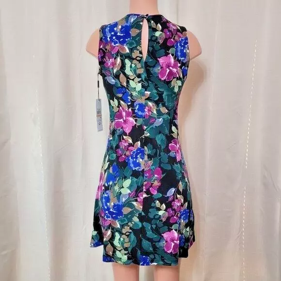 Calvin Klein Jersey Shift Dress Women's Size 2 Keyhole Back Floral Print NWT 2