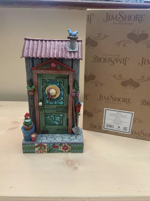 Jim Shore Heartwood Creek - Potters Shed Door - All thing grow with love - Boxed