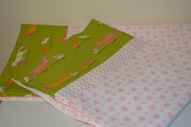 Cats Pillowcases Two Handmade standard queen Cotton New pink green