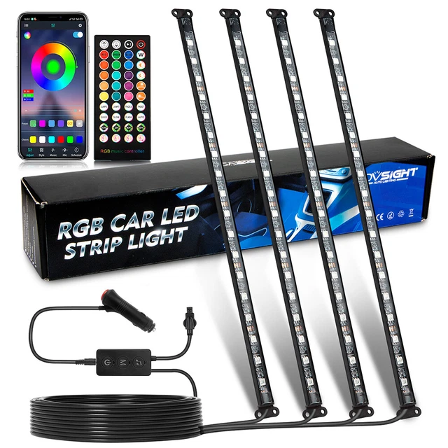 Rgb Led Footwell 12V CAR INTERIOR RGB LED Footwell Strip Lights Atmosphere Lamp Remote ...