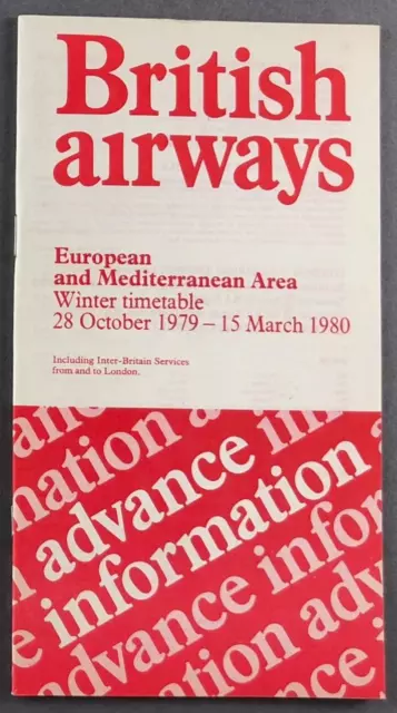 British Airways European & Mediterranean Advance Timetable Winter 1979/80 Ba