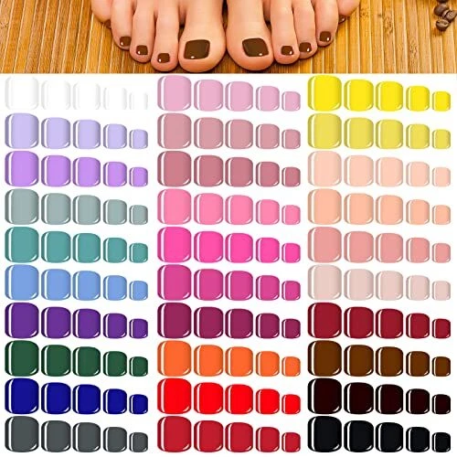 720 Pieces 30 Sets False Toe Nails Short Square Fake Toenails Solid Color Press