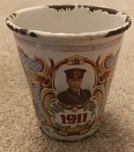 Antique King George Queen Mary Prince Edward Metal Mug Cup 1911 England