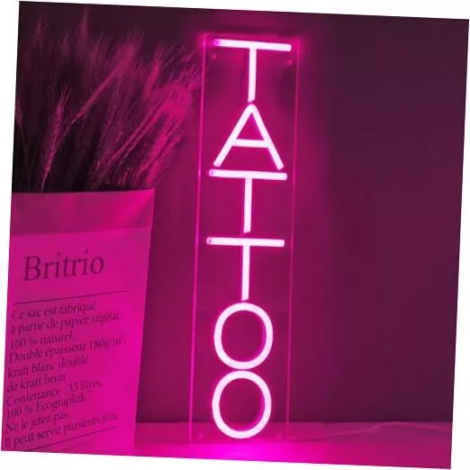 TATTOO Neon Sign Light for Tattoo Salon Studio Shop LED Vertical Pink TATTOO