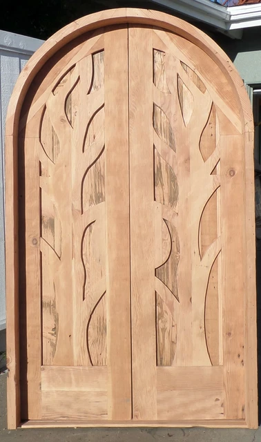 Rustic reclaimed lumber arched double door solid wood hand carved pre hung 3