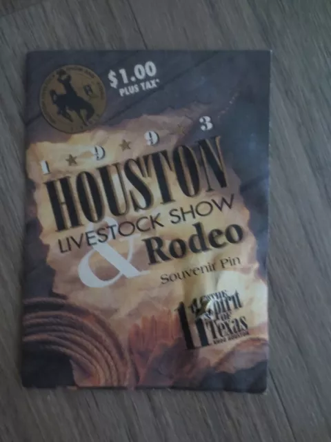 1993 Houston Livestock Show & Rodeo Souvenir Vintage Pin Original Package Coupon