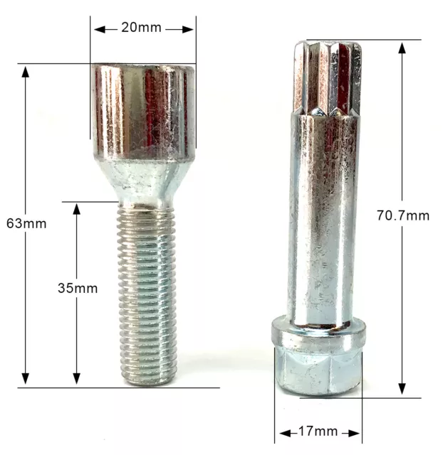 Auto Rad Tuner Bolzen M12x1,5 verlängert 35mm + Schlüssel - Chrysler Crossfire x8 2