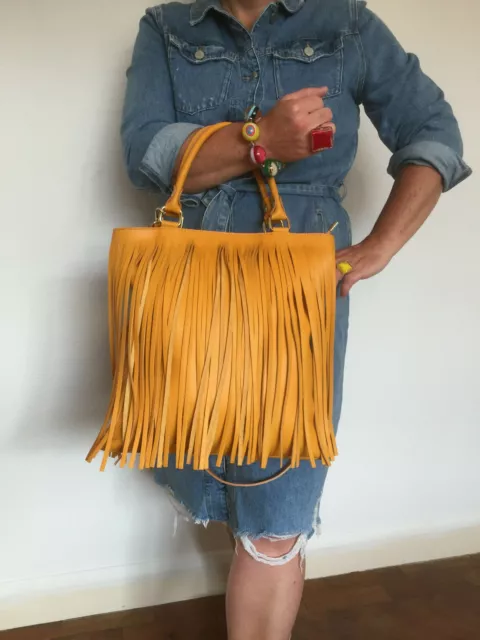 LONG LEATHER TASSELS - , MADE IN ITALY HANDBAGS