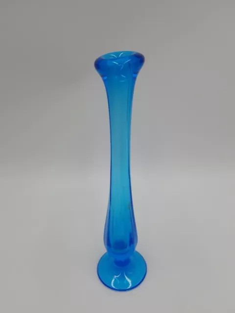 Vintage Blue Mini Swung Glass Bud Vase Mid Century Modern 8.25" Tall