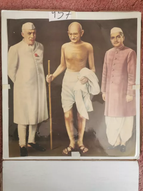 Ritratto Mahatma Gandhi con Jawal Nehru e Lal bhadhi Shartri