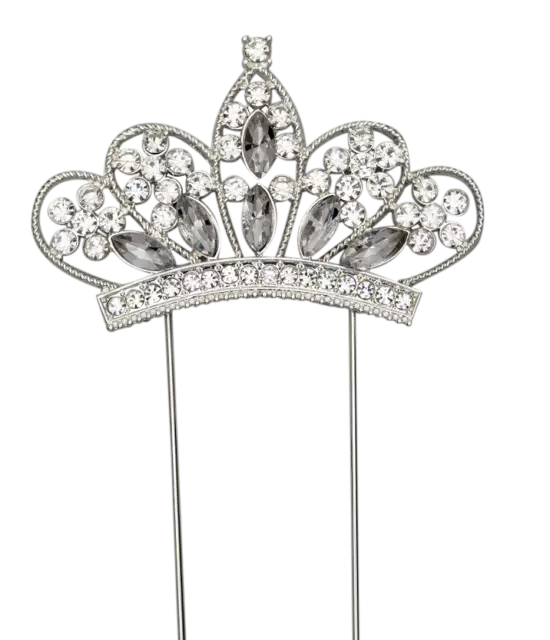 Crown / Tiara Cake Pick Topper Decoration Princess Diamante Sparkly Silver