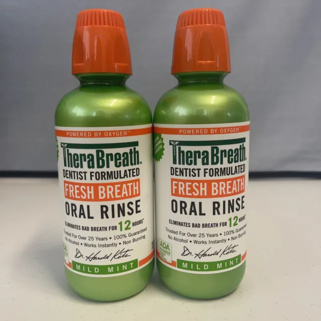 TheraBreath  Fresh Breath Oral Rinse Mild Mint 16oz NEW SEALED x 2 PACK 11/25