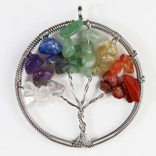 Natural Crystal gemstone Reiki Chakra Chip Beads Tree of Life Healing Pendants