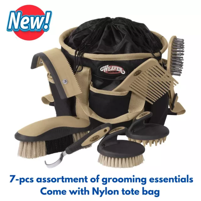 Horse Grooming Starter Kit Body Brush Curry Comb Hoof Pick Bag Cow Barn Stable
