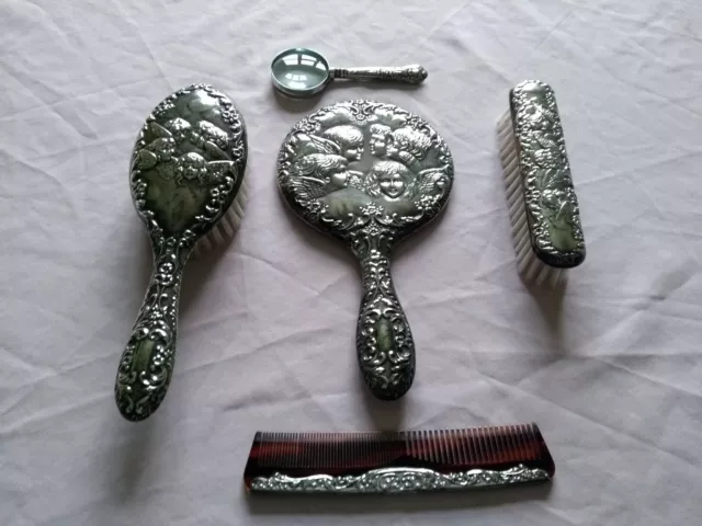 Antique silver dressing table set