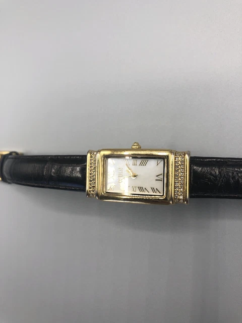 Ecclissi Womens Watch Genuine Diamonds Black Leather And Gold Color style 80325