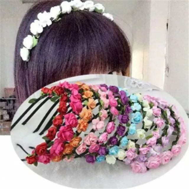 Hair Band Garlan Girl Boho Wedding Elastic Beach Head Rose Flower Headband