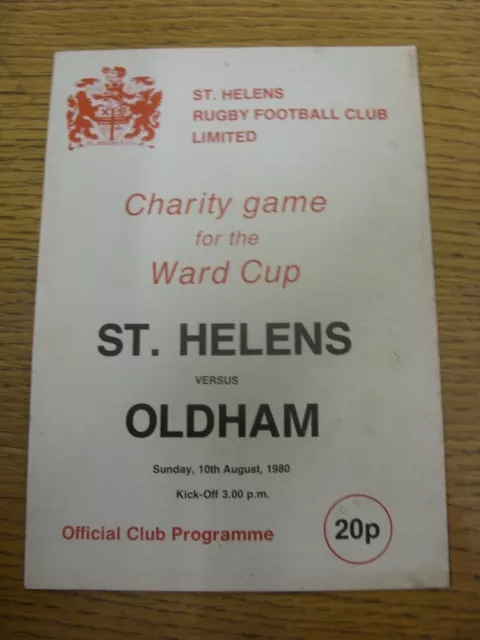 10/08/1980 Rugby League Programme: St Helens v Oldham [World Cup Charity Game] (