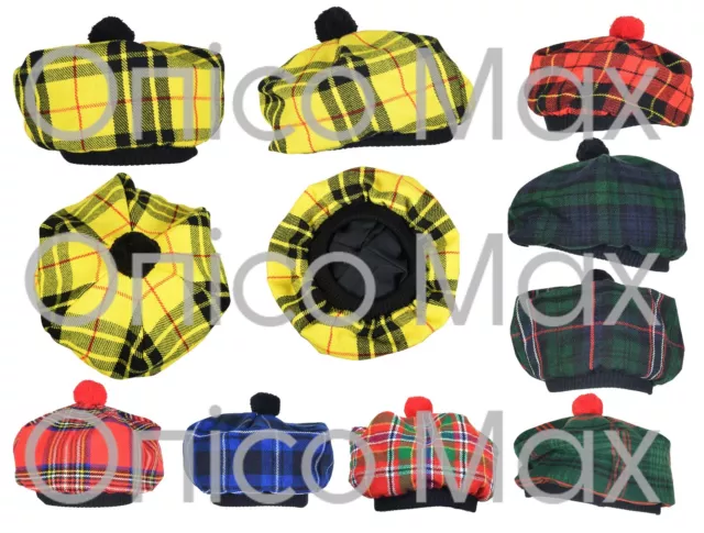 Scottish Men's Tam O' Shanter Flat Bonnet Hat Acrylic Tartan Tammy Balmoral Cap