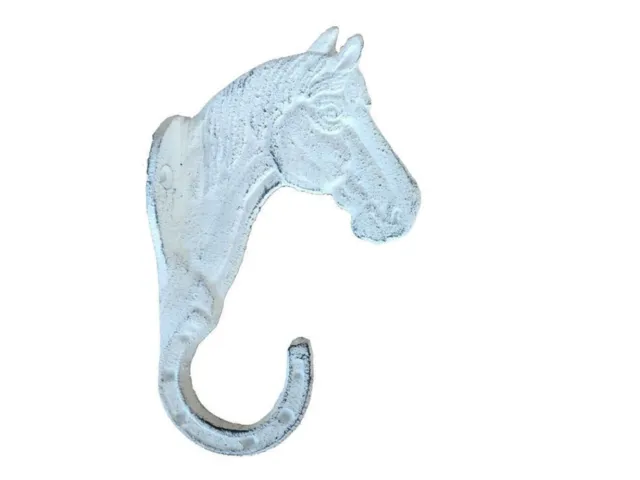 Whitewashed Cast Iron Horse Hook 8"