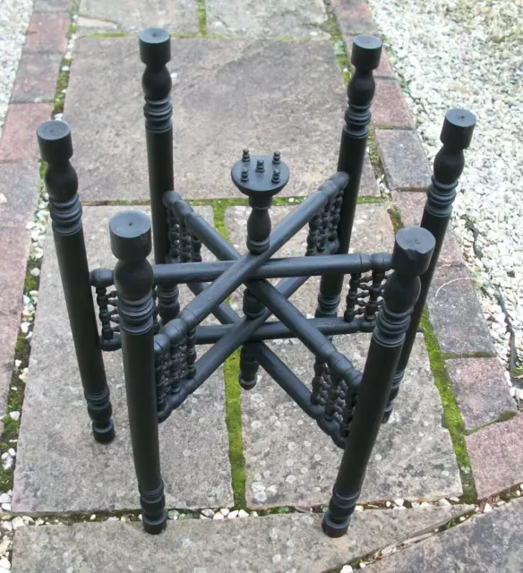 Antique Islamic  Ebonised Folding Side Table With  Brass Tray Top 2