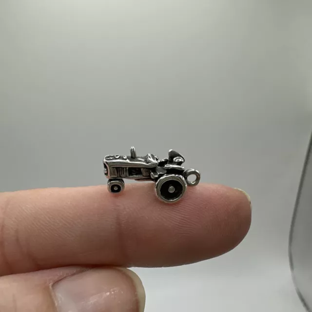 Vintage TRACTOR Charm Farm Pendant STERLING SILVER solid .925 3D