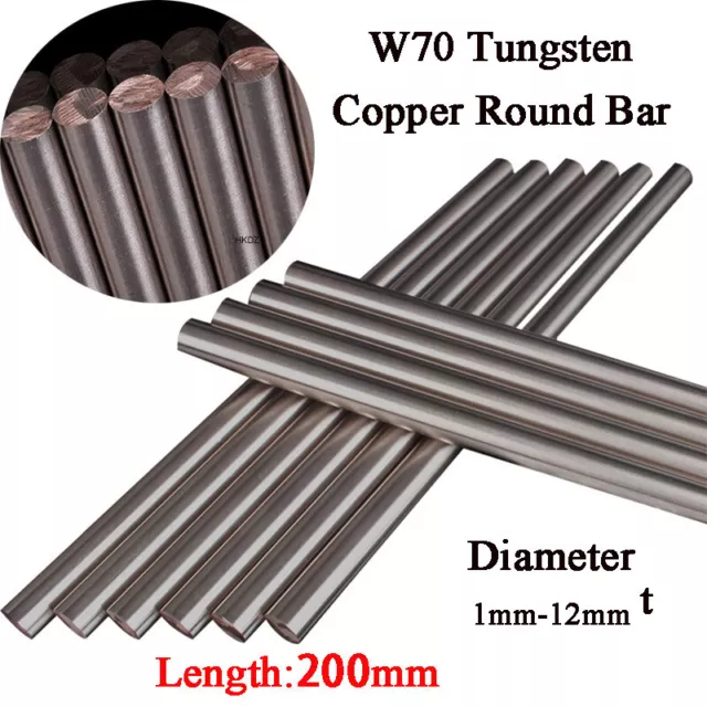 W70 Tungsten Copper Round Bar Dia 1mm-14mm WCu Metal Alloy Solid Rod Stick 200mm