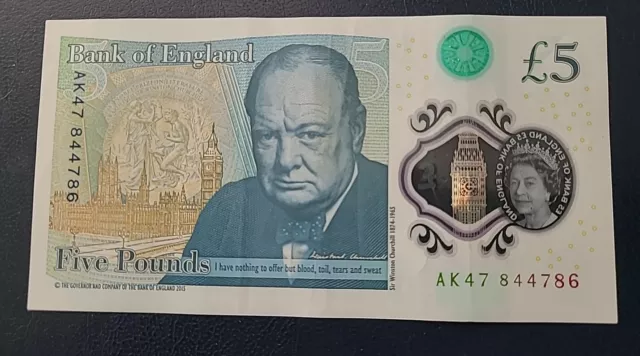 AK47 84 47 86 - 2015 • Bank of England £5 Five Pounds Polymer/Plastic Note.