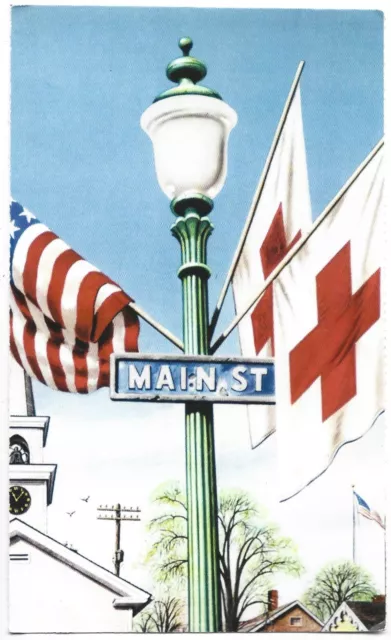 Postcard Mainstreet Lamp Post Street Sign American Red Cross