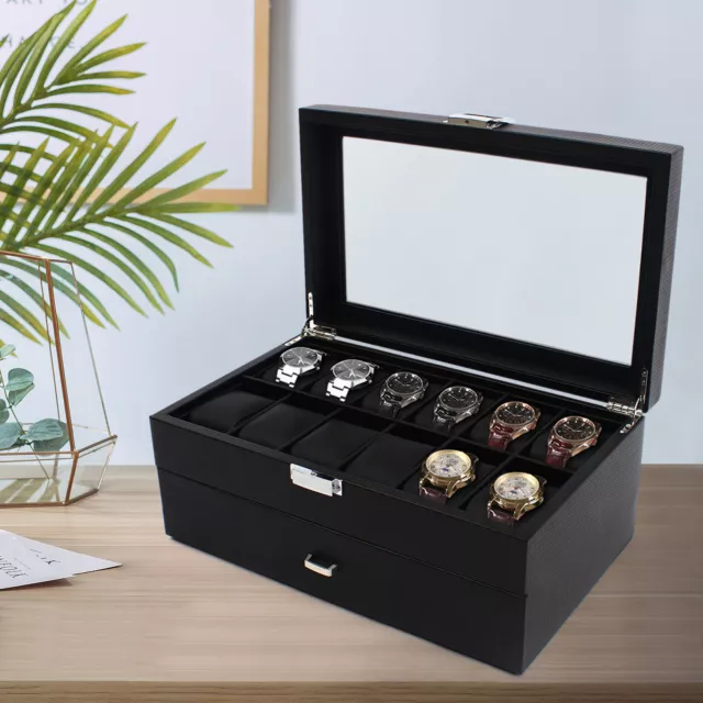 24 Slot Men Watch Display Case Large Jewelry Organizer Box Luxury Storage Holder