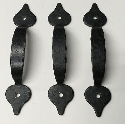3 Vintage Forged Iron Door Handles, Pulls, Black Colonial Spade  4  3/4"
