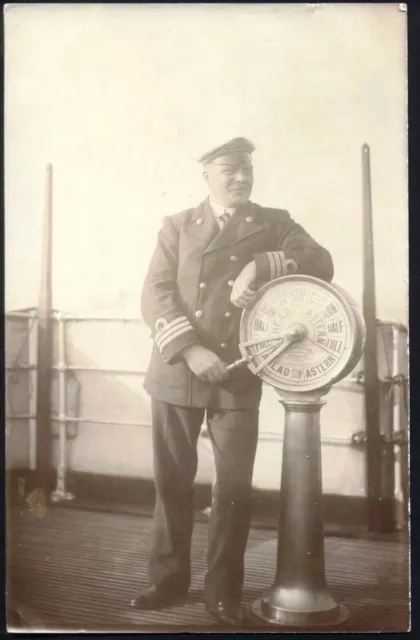 Naval Officer Operating Engine Order Telegraph. Vintage Real Photo Postcard