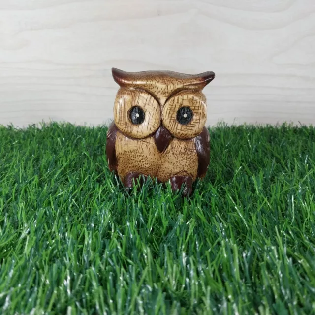 WOODEN OWL Wood Carved Handmade Collectible Gift Home Decor 3" High