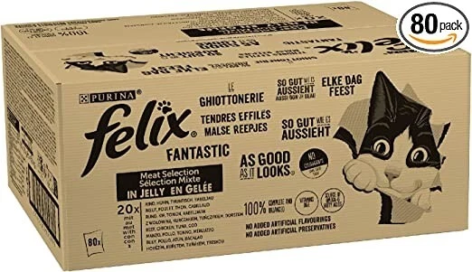 Purina Felix Le Ghiottonerie Cibo Umido per Gatti Con Manzo, Pollo, Merluzzo E T